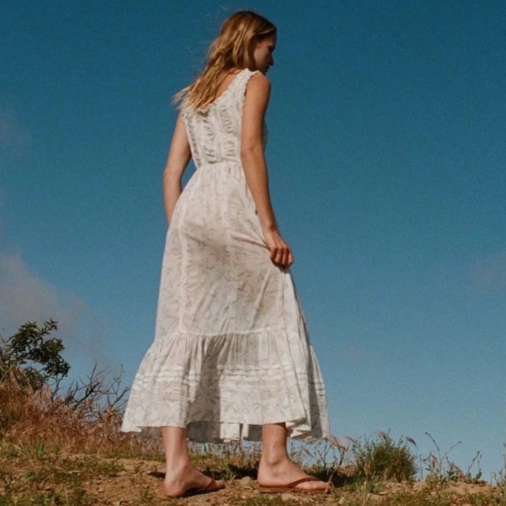 Doen Claribelle Cotton Midi Dress Blanc Bluebell Ballad - Picture 3 of 10